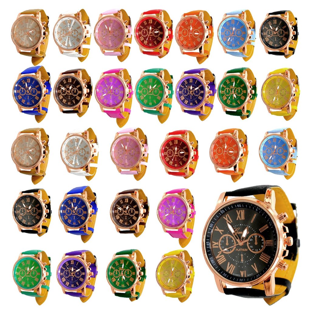 28-Piece Unisex Quartz Watch Set With Roman Numerals & Pu Leather Bands
